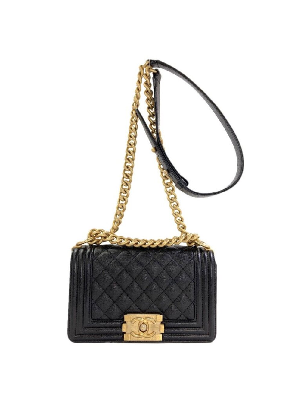 Chanel Boy Chain Shoulder Gold Bag Grained Calfskin